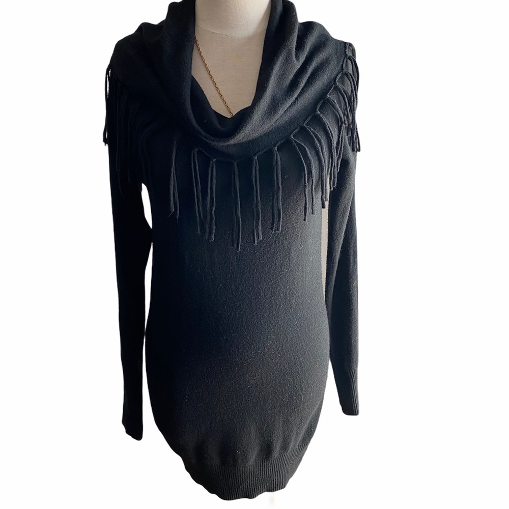 BUFFALO SWEATER WITH FRINGED COWL NECKLINE